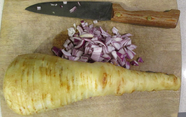 parsnip root ready to slice for dinner