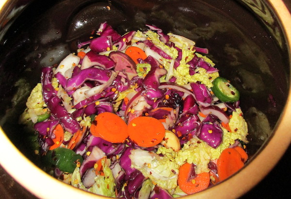 Chopped vegetables ready to ferment.